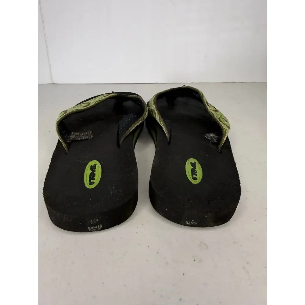 Teva Mush Classic Flip Flop Sandals Green Geometric Webbing Straps W Size 8